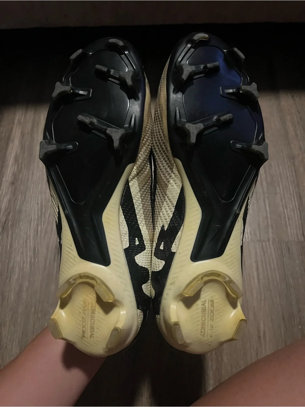 Nike Men’s Soccer Cleats in Beige with Black Swoosh